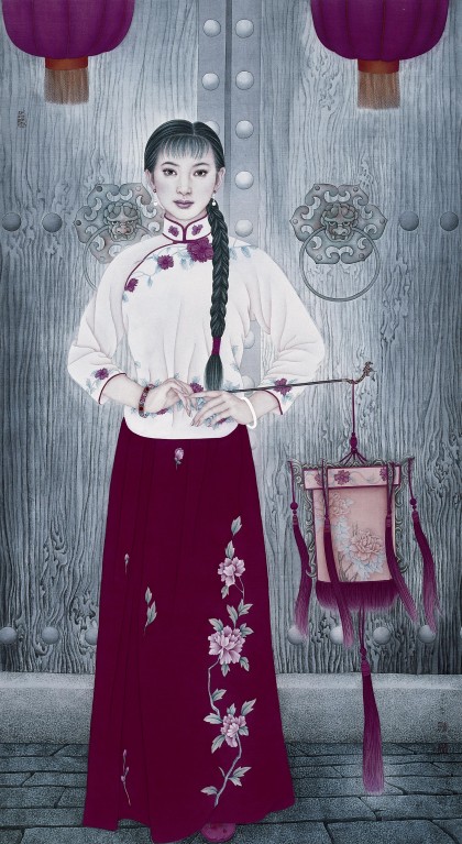 Chinese girl with latten-on silk-2008-80x120